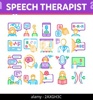 Speech Therapist Help Collection Icons Set Vector Stock Vector