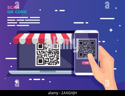 scan qr code with laptop and smartphone Stock Vector