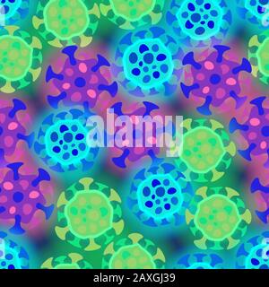 Hand-drawn microorganisms and viruses with glowing effect seamless pattern Stock Vector