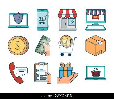 bundle of pay online set icons Stock Vector