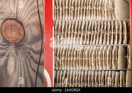 Tea bags in a paper box. Close up Stock Photo