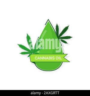 marijuana leaf sticker cbd oil label hemp ganja cannabis weed badge medical pharmaceutical industry business company logo design flat vector illustration Stock Vector