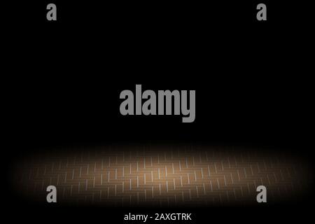 Spotlight shining down on orange cobblestone street pavement in dark road with copy space, abstract background Stock Photo
