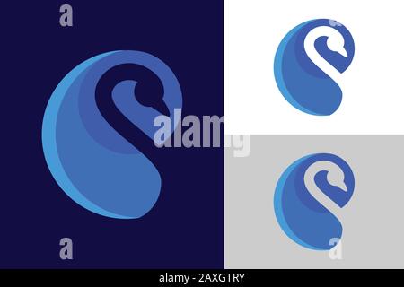 Swan head logo sign symbol in the abstract circle, Bird logo design concept Stock Vector
