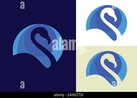 Egret head logo sign symbol in the abstract circle, Bird logo design concept Stock Vector