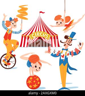 Circus vector character set with dcircus professions. Stock Vector