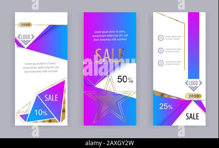 Business banners. Social Media Design. Template vector. Abstract triangle violet background with gold srar. Stock Vector