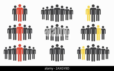 People icon set isolated on white. Crowd of people in black and red colors. Group of people in pictogram Stock Vector