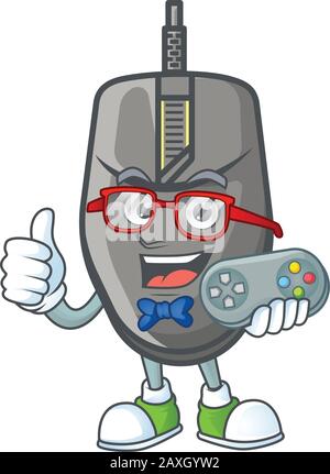 An attractive gamer black mouse cartoon character design Stock Vector