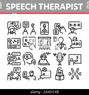 Speech Therapist Help Collection Icons Set Vector Stock Vector