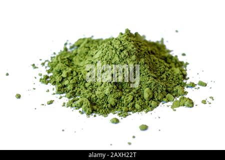 Matcha tea powder on a white background Stock Photo