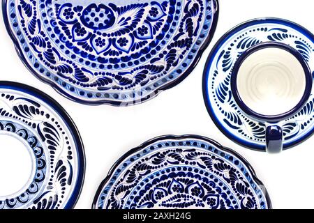 Mexican pottery, known as talavera poblana, is a traditional style from Puebla, Mexico Stock Photo