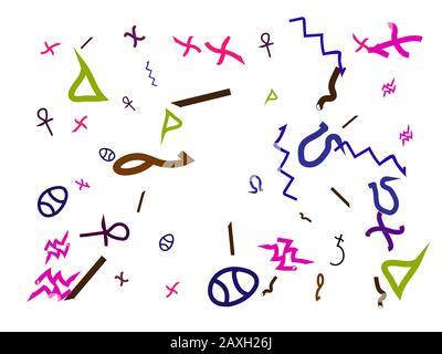 Hand drawn Egypt signs wallpaper. Super confetti assembled. Confetti new background party. Stock Vector