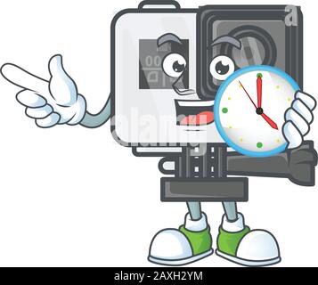 Action camera cartoon character style with a clock Stock Vector