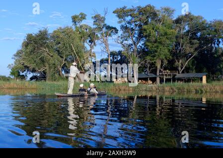 The Okavango Delta is navigated on mokoros, traditional wooden canoes Stock Photo