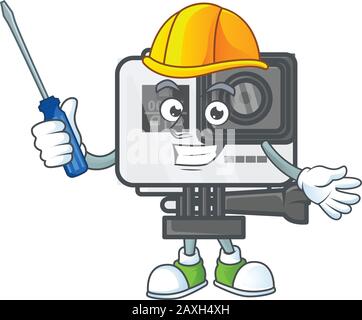 Smart automotive action camera in cartoon character style Stock Vector