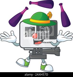 Smart action camera cartoon character style playing Juggling Stock Vector