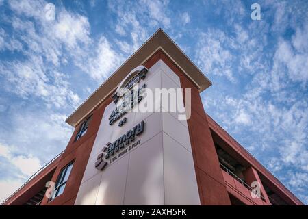 SYRACUSE, NEW YORK - FEB 05, 2020: High Angle View of Atrium Parking Garage Building Stock Photo