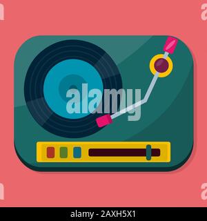 vinyl turntable with vinyl disc vector illustration from top view for music concept Stock Vector