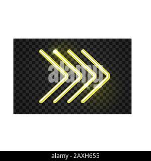 Neon glowing arrow pointer on dark background. Colorful and shining retro light sign. Illustration design Stock Vector