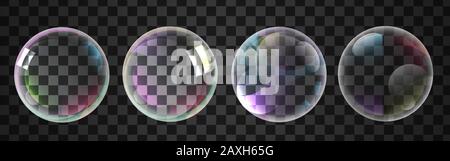 Vector Soap Water Bubbles set isolated on transparent. Can be used Stock Vector