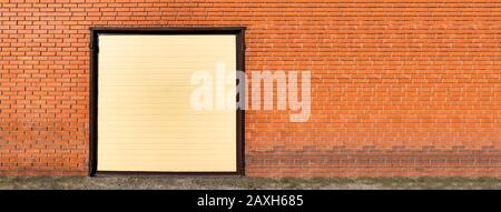 Metal brown gates of the private garage. automatic gates lifting mechanism. Stock Photo