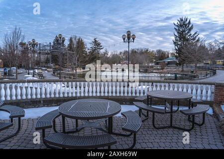 SYRACUSE, NEW YORK - FEB 05, 2020: Landscape View of Rosamond Gifford Zoo or as Locally Known (Syracuse Zoo) Ducks Pool after the Entrance with Seatin Stock Photo