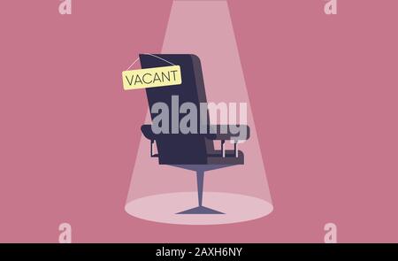 Composition with office chair and a sign vacant. Business hiring and recruiting concept. Vector Stock Vector