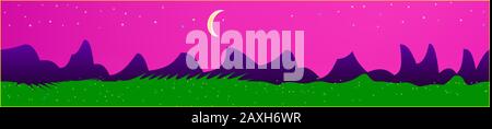 Pink sky, and mountains landscape. Plain horizontal background illustration. Trendy fairy tale plain design. Clean glass print fantasy. Horizon, light Stock Vector