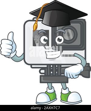 A happy character of action camera in a black Graduation hat Stock Vector