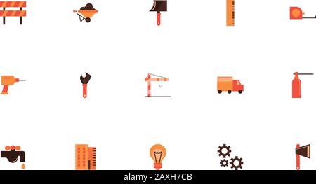 bundle of construction set flat icons Stock Vector