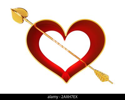 Cupid's arrow with heart shape. 3D illustration. Stock Photo