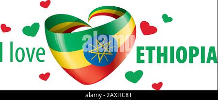 National flag of the Ethiopia in the shape of a heart and the inscription I love Ethiopia. Vector illustration Stock Vector