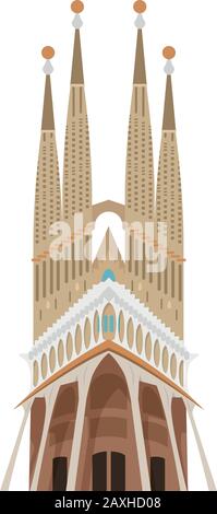 Basilica of the Holy Family (Barcelona, Spain). Isolated on white background vector illustration. Stock Vector