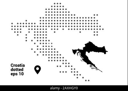 Croatia map dotted on white background vector isolated. Illustration for technology design or infographics. Silhouette black and map pointer Stock Vector