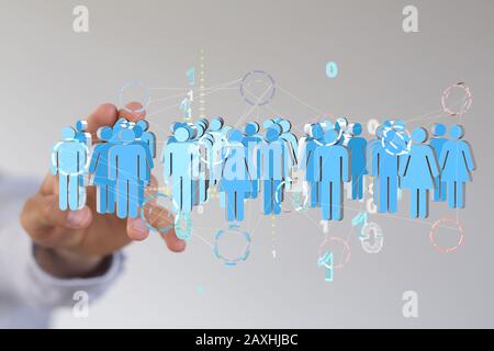 Human hand presenting the digital projection of people network Stock Photo