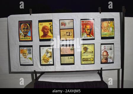 Printed Postage stamps depicting Mahatma Gandhi, issued by India in 1948, is one of India's most famous stamps Stock Photo