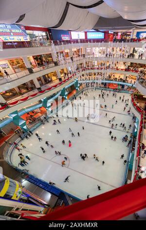 Ice skating rink in the Egyptian-style Sunway Pyramid shopping center in Sunway, Selangor, Malaysia. The only ice skating rink in Malaysia. Stock Photo