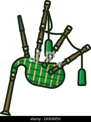 Scottish bagpipe isolated vector illustration for Bagpipe Day on March 10. Traditional musical instrument color symbol. Stock Vector