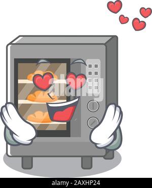 Romantic falling in love oven cake cartoon character concept Stock Vector