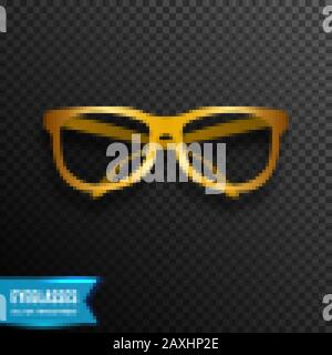 realistic golden sunglasses  vector illustration, isolated on transparent background Stock Vector