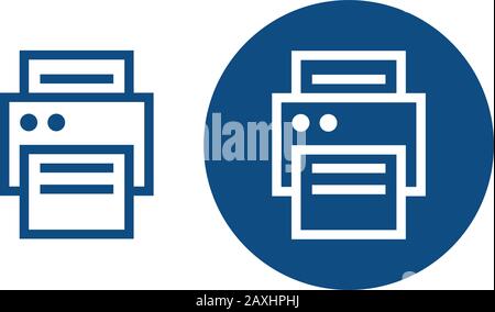 Printer for paper. Option in a circle and without it. Vector blue icons. Stock Vector