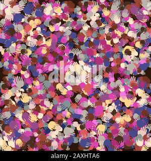 seamless pattern of colored hands. Vector image. Stock Vector