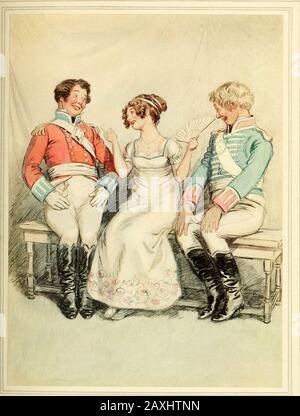 Quality street : a comedy in four acts . Phoebe ^s soon as you sec a lady ivith a pretty noseyou cannot help saying that you adore her. III.] Qttaiity Street PHOEBE As soon as you see a lady with a pretty noseyou cannot help saying that you adore her. BLADES {In an ecstasy) Nay, I swear. PHOEBE And you offer to her, not from love, butbecause you are so deficient in conversation. SPICER Charming, Miss Livvy. PHOEBE {With sudden irritation) Oh, sir, go away; go away, both of you, and read improving books. {They are cast down. She has not beenquite fair to these gallants, for itis not really of t Stock Photo