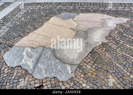 Beautiful stone map of Bornholm island on the ground in Aakirkeby city square, Denmark Stock Photo