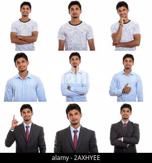 Collage of happy young handsome Indian businessman Stock Photo