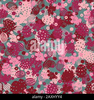 pink summertime berries seamless vector pattern on a teal background Stock Vector
