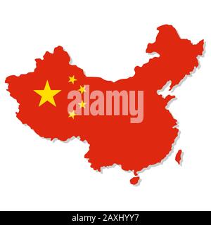 China map isolated on white background. Map with shadow. Vector illustration for any design. Stock Vector