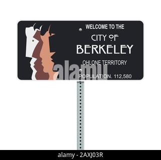 Vector illustration of the Welcome to the City of Berkeley black road sign Stock Vector