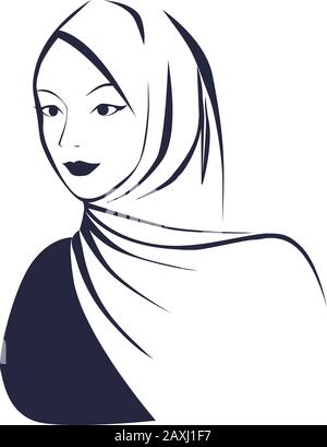 beautiful face of arabic muslim woman in hijab, vector illustration Stock Vector